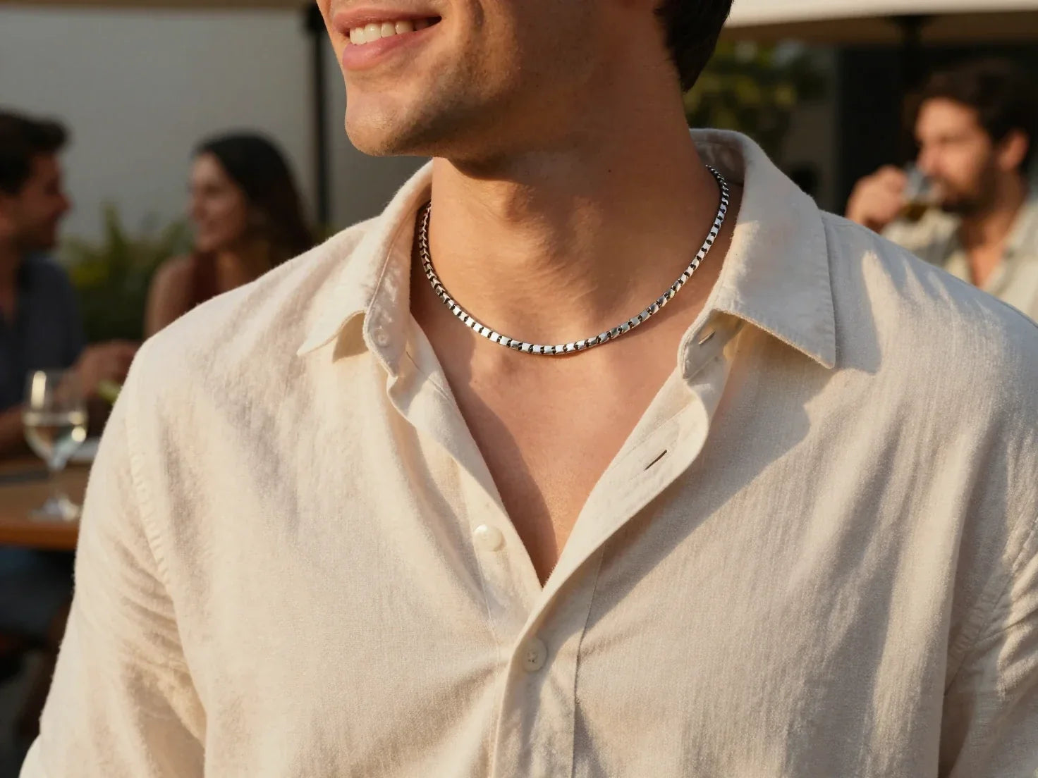 photo - a guy wearing a sterling silver classy chain for men