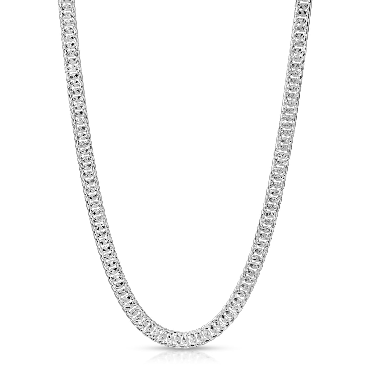 Luke Zion Jewelry 5.7mm Ice Double Curb chain in Italian 925 sterling silver with diamond cut finish