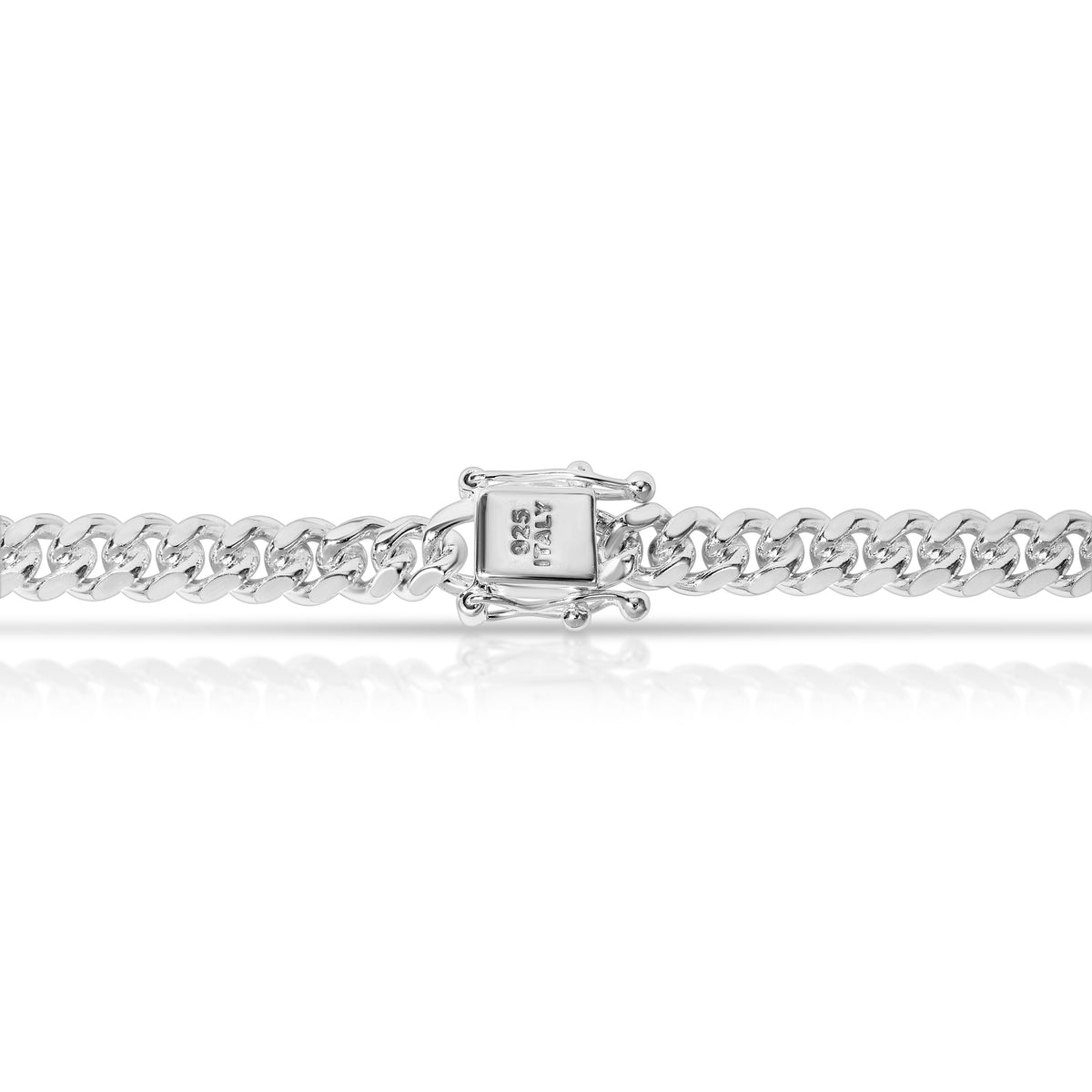 Back of the box lock clasp on the 5mm Cuban link chain, stamped 925 and Italy