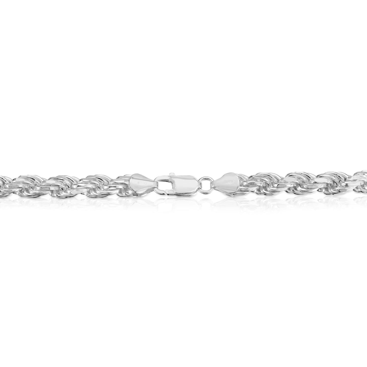 Sterling Silver Diamond Cut Rope Chain Necklace in 7mm Width, Gauge 150. Available in 6 Lengths.
