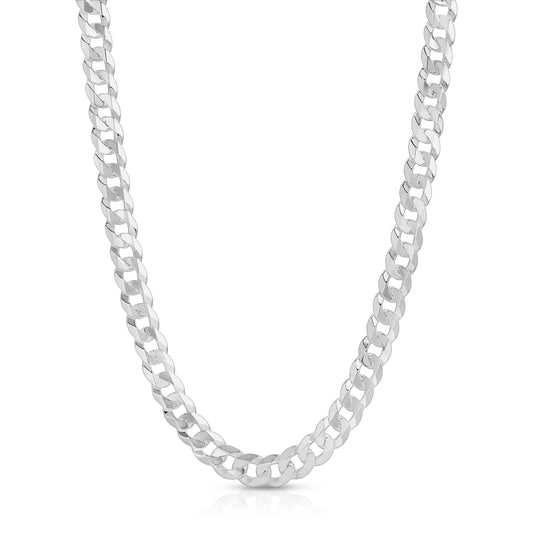 9mm Flat curb sterling silver chain